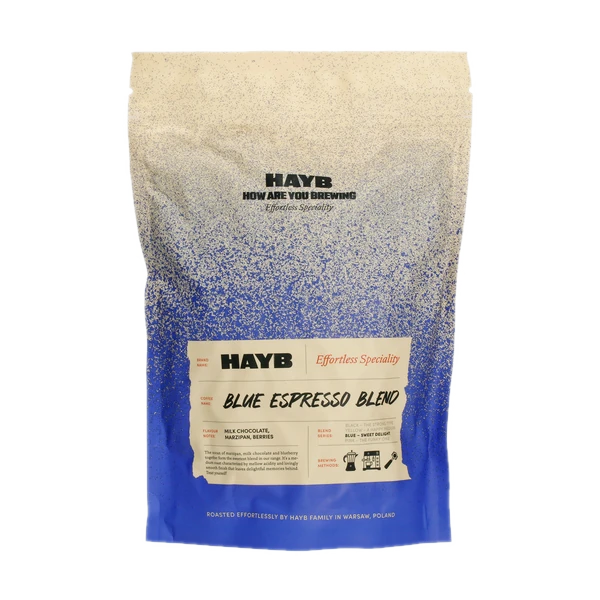 HAYB Blue Espresso Blend - 250 g kawy ziarnistej w niebieskim opakowaniu