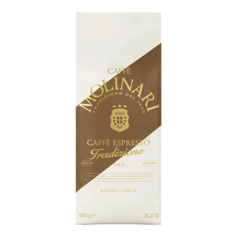 Kawa Molinari Tradizione w opakowaniu 1000g, białe z brązowo-złotymi elementami, oznaczenie Modena Italia