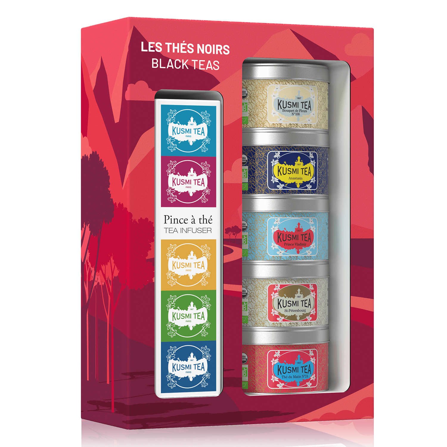 Kusmi Tea - Zestaw Prezentowy Czarnych Herbat - BLACK TEAS z Zaparzaczem